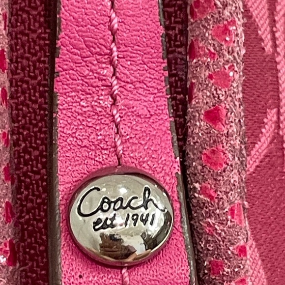 Auth Coach Python Pink Signature Jacquard Lizard Leather Trim Bag 43457 - Picture 5 of 15